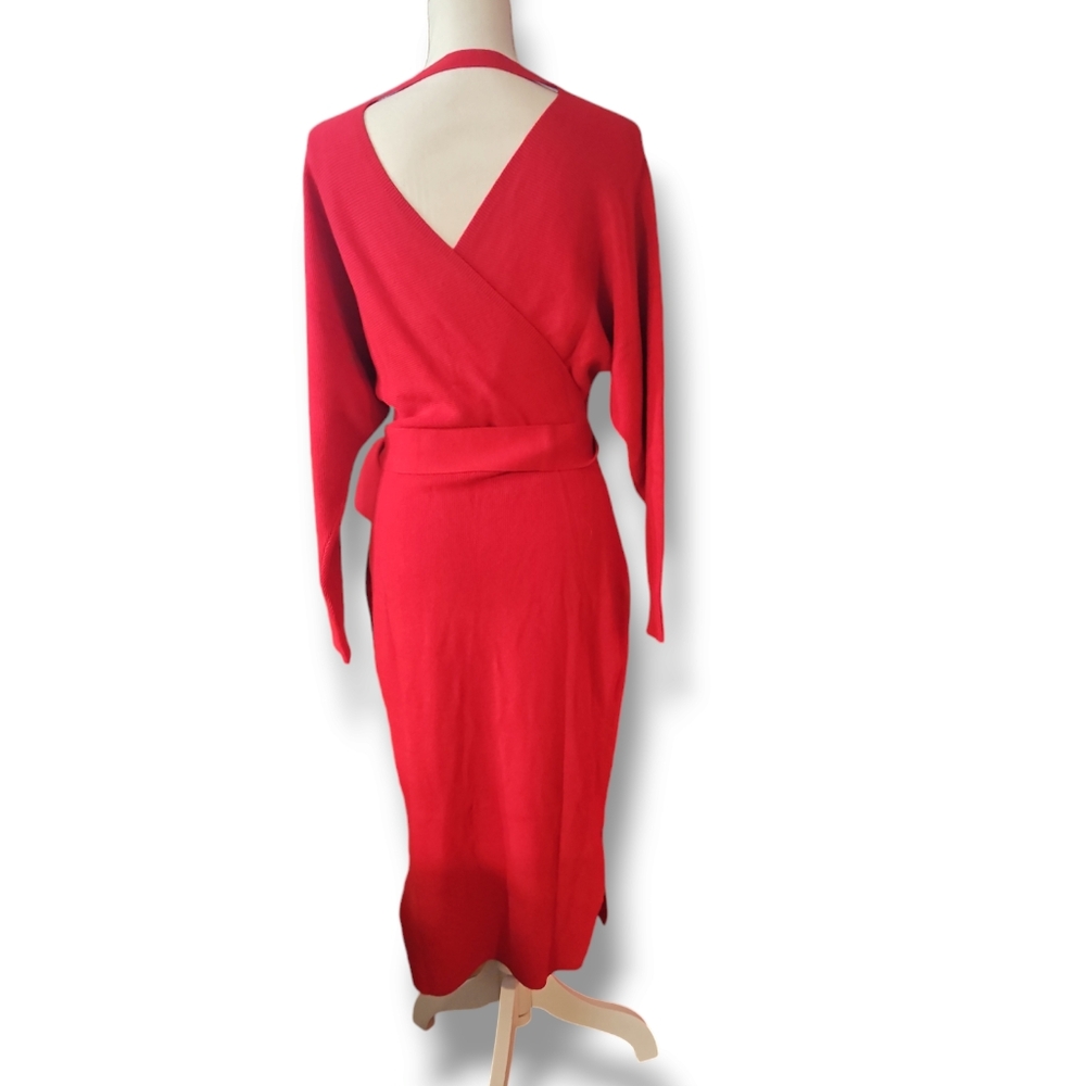 Women's Long Maxi Sweater Dresses Sexy Wrap Batwing V Neck Slit Open Back - Picture 2 of 4